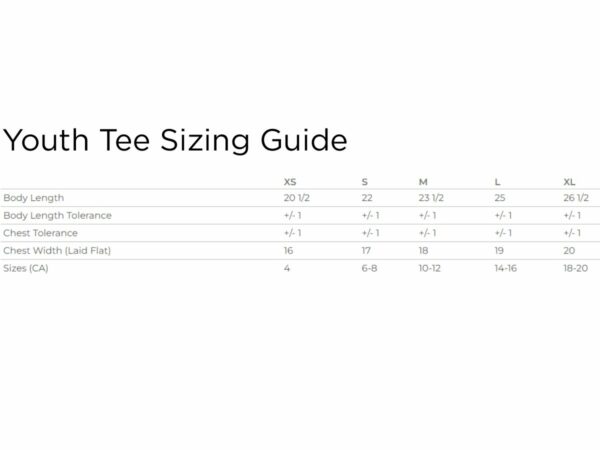 Sizing guide for the 2000B/G200B Youth Gildan Ultra Cotton T-Shirt