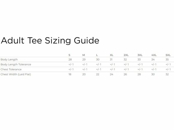 Sizing guide for the 2000/G200 Adult Gildan Ultra Cotton T-Shirt