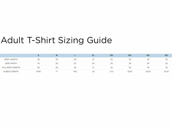 Sizing guide for the 2000/G200 Adult Gildan Ultra Cotton T-Shirt